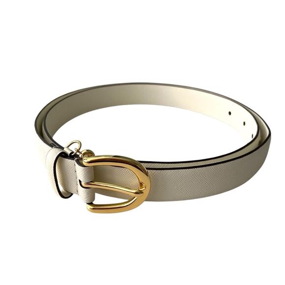 Lauren Ralph Lauren Gold Charm Saffiano White Leather Belt in Size L - 44.5 in main image 7